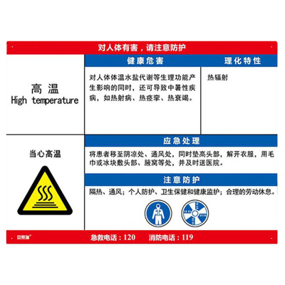 安赛瑞安全标识14599国标职业病危害告知卡(高温)安全告知牌彩色(单位:张)