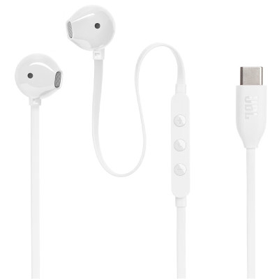 JBL TUNE 305C 有线耳机 Type-C接口 半入耳式耳机 电脑耳机适用于USB-C即插即用 白色(TT)