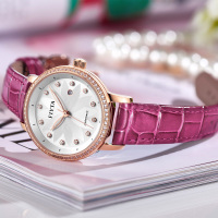 飞亚达(FIYTA)手表 花语系列镀玫瑰金色莲花纹表盘防水自动机械女表