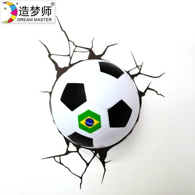 造梦师巴西世界杯足球3D创意壁灯3D裂纹墙纸壁纸装饰书房卧室灯具