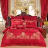 水星家纺MERCURY红色被套婚庆十件套180cm×200cm大红床单被套床上用品凯特王妃床品套装
