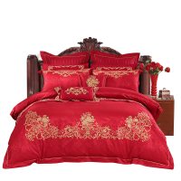 水星家纺MERCURY红色被套婚庆十件套180cm×200cm大红床单被套床上用品凯特王妃床品套装