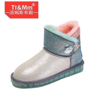 汤姆斯Tt&Mm 2013冬新款平底拼色雪地靴女短靴加绒女靴