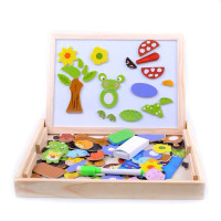 米米智玩 木玩动物系列磁性拼拼乐木制玩具双面画板儿童立体拼图写字黑板