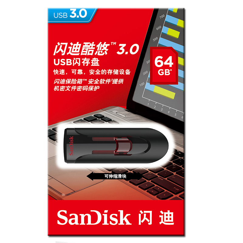 闪迪(SanDisk)酷悠(CZ600)U盘64G 高速USB3.0 加密优盘高清大图