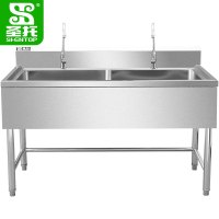 圣托(Shentop)双星水池 不锈钢餐厅双槽洗菜盆 带水龙头厨房水槽洗碗盆 DJB22