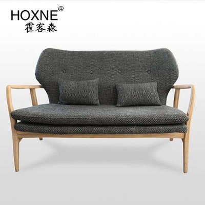 霍客森 北欧布艺沙发椅 创意设计师椅子实木白橡木 休闲沙发椅