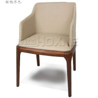 霍客森木腿餐椅 会客椅休闲椅子 PU皮椅子 布艺椅子软包椅子