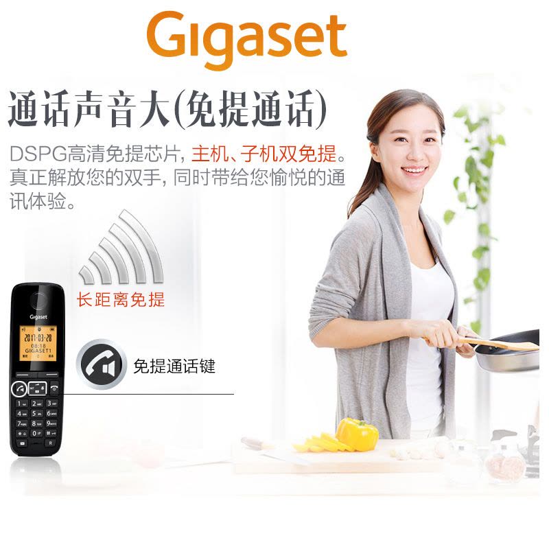 Gigaset原西门子品牌电话机DL310数字无绳电话家用子母机中文来电显示一拖一办公固定无线电话座机有绳话机 黑色图片
