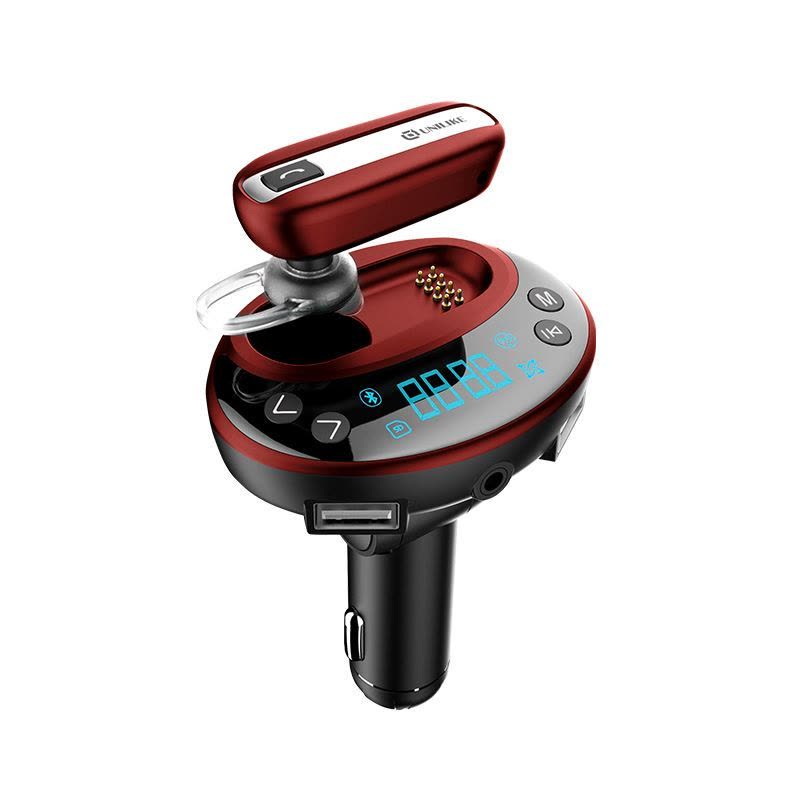 Cobao 车载MP3蓝牙耳机免提通话汽车AUX输入音频接收FM发射手机充电器 红色图片
