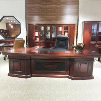 实木皮油漆大班台 古典大气总裁桌 老板台 总经理办公桌 主管台 2.8米