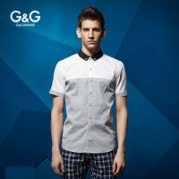 G&G男装 春夏男衬衫修身拼接短袖衬衣 夏季薄款英伦男装上衣潮