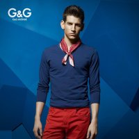 G&G男装 断码新款男士长袖T恤男装时尚纯棉修身v领打底衫男
