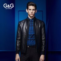 G&G 2015秋季新品男士休闲外套修身短款夹克山羊皮单皮皮衣薄款