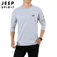 JEEP SPIRIT吉普男士T恤春秋新款圆领打底衫时尚纯色微弹体恤上衣长T