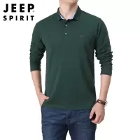 JEEP SPIRIT吉普男士T恤春秋新款翻领打底衫时尚纯色微弹POLO上衣体恤长T