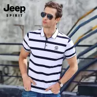 JEEP SPIRIT吉普纯棉条纹T恤翻领时尚POLO衫户外春夏弹力男士T恤运动透气打底衫