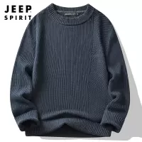 Jeep spirit吉普男士纯棉毛衣秋冬季宽松圆领针织保暖上衣新款潮流休闲套头打底衫