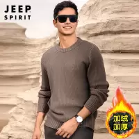 JEEP SPIRIT吉普男士加绒纯棉毛衣秋冬季宽松圆领针织保暖上衣新款潮流休闲套头衫