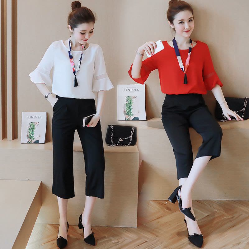 2017韩版大码女装时尚套装 休闲阔腿裤两件套女夏图片