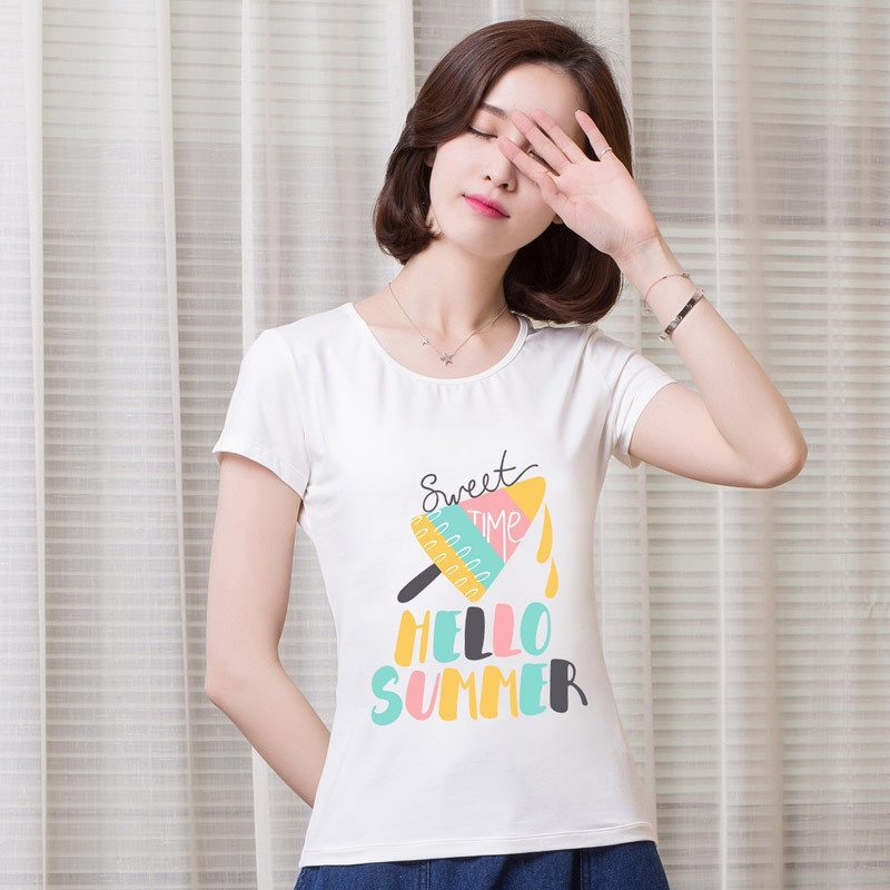 俏艺 夏季新款女装个性韩国女装 冰激凌字母印花T恤女上衣 3548