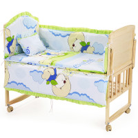 贝乐乐婴儿床实木无漆婴儿床好孩子必备童床宝宝床摇篮木床加飞天小熊五件套 其它花色可备注
