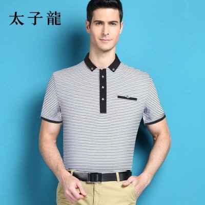 TEDELON/太子龙夏季新款雅致条纹 横机短袖T恤衫