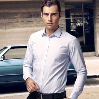 TOMOLANT特摩兰特 男士衬衫 时尚商务蓝色格纹淡紫色条纹长袖衬衫 职场商务正装衬衣
