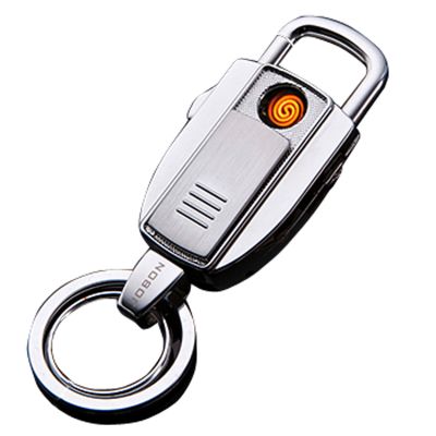JOBON中邦多功能钥匙扣 带点烟器USB充电打火机 男士腰挂件汽车钥匙圈 银色