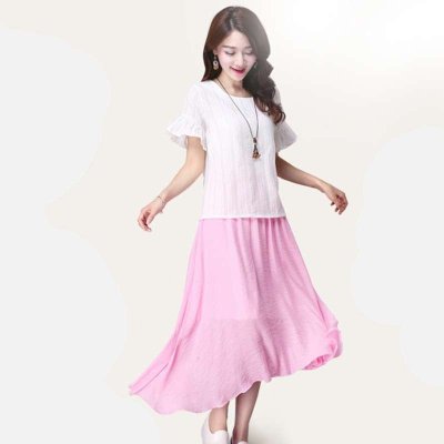 韩缘阁 2015夏季新款韩版女装 棉麻两件套装连衣裙 QY1754