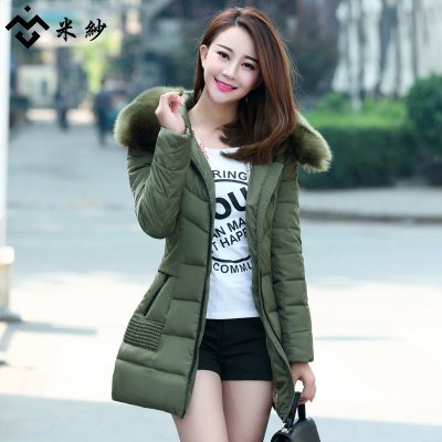 米纱2015韩版冬季时尚优雅简约修身显瘦女士中长款外套棉衣8627