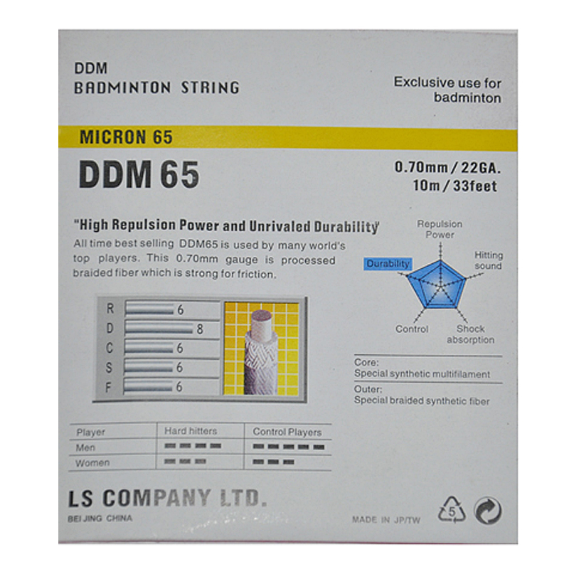 DDM代代美 羽毛球线 DDM65 羽线65 线径0.70mm 耐打耐用羽拍线 编织结构