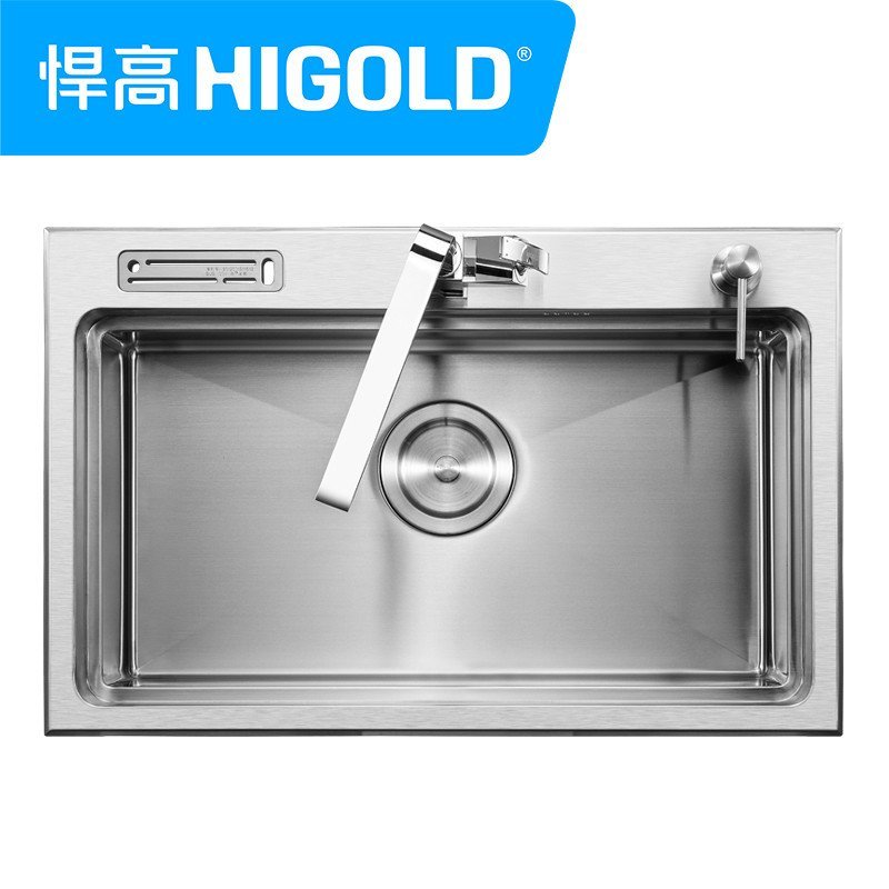 higold悍高水槽手工单槽厨房洗菜盆加厚拉丝304不锈钢套餐水槽