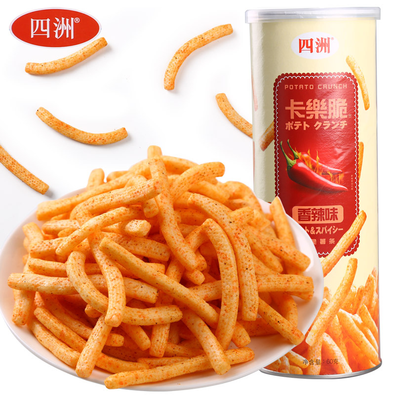 四洲薯片 香辣味薯条(卡乐脆)60g/罐装办公室休闲小零食 膨化食品