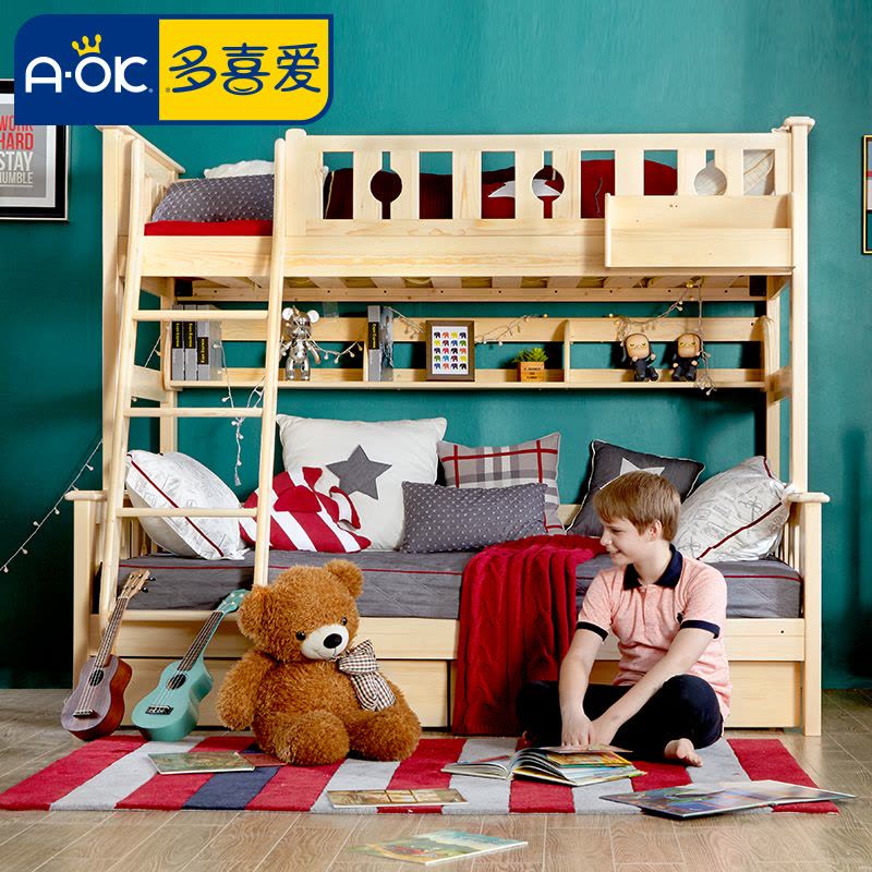 多喜爱脱单床 全松木高低床上下儿童床可分拆 双层子母床实木床图片