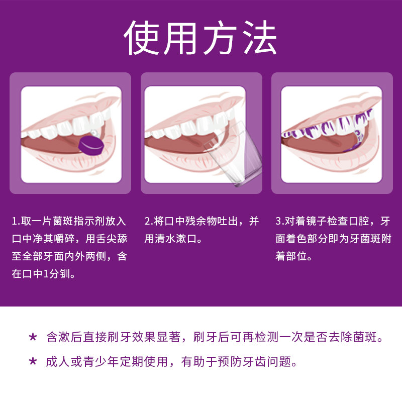 雅克菱牙菌斑指示剂 牙菌斑显示片 牙齿污垢残留着色片 12片 保护口腔健康 清洁口腔卫生