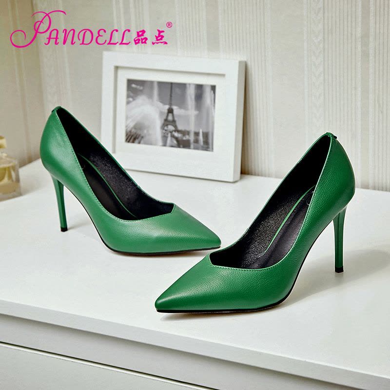 品点(Pandell)新款尖头高跟鞋性感时尚牛皮女鞋浅口单鞋气质细跟鞋图片