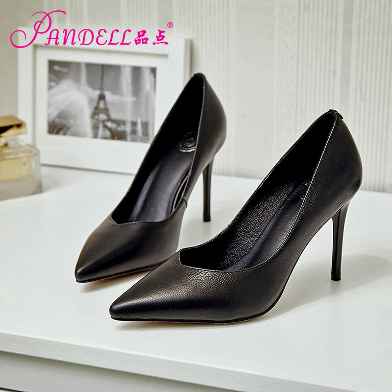 品点(Pandell)新款尖头高跟鞋性感时尚牛皮女鞋浅口单鞋气质细跟鞋