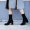 2017秋冬新款短靴弹力布绒面橡胶底超纤皮中跟粗跟欧美女靴