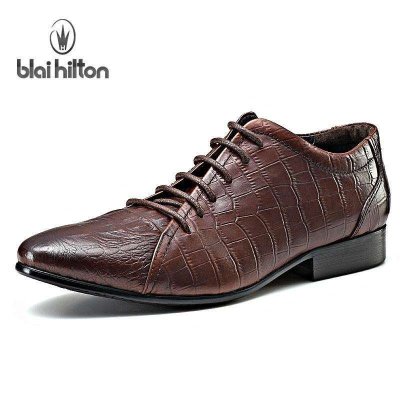blai hilton/布莱希尔顿 鳄鱼纹真皮男士商务休闲皮鞋英伦男鞋子
