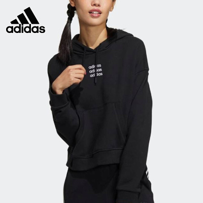 adidas阿迪达斯卫衣女装2021春季新款连帽黑色休闲运动服套头衫潮GP5591