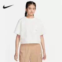 Nike耐克女短袖运动训练休闲圆领短款口袋梭织宽松T恤DQ6183-133