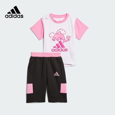 adidas阿迪达斯2023夏季新款男女婴童休闲运动短袖短裤套装IQ0843