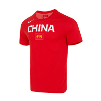 Nike Dri-FIT 中国队 男篮世界杯 字母印花篮球运动短袖T恤 男款 红色 BQ3729-637