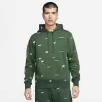 Nike 满印Logo连帽休闲套头卫衣 男款 绿色 FB7435-323