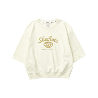 Skechers 漫步系列 字母印花圆领运动休闲透气短袖T恤 女款 奶油米白 L323W014-00NA