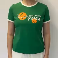 PUMA 休闲字母印花圆领短袖T恤 女款 绿色 622972-86