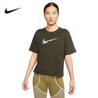 Nike 背面字母图案休闲纯色大Logo宽松圆领短袖T恤 女款 绿色 DQ3308-355