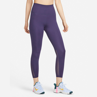 Nike One 高腰纯色品牌Logo九分塑身裤 女款 紫色 DV9021-555
