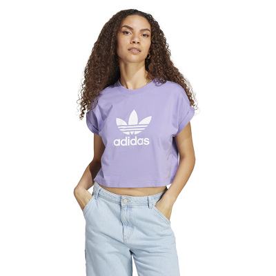 adidas originals Logo字母印花圆领宽松短袖T恤 女款 魔幻淡紫 IC5468